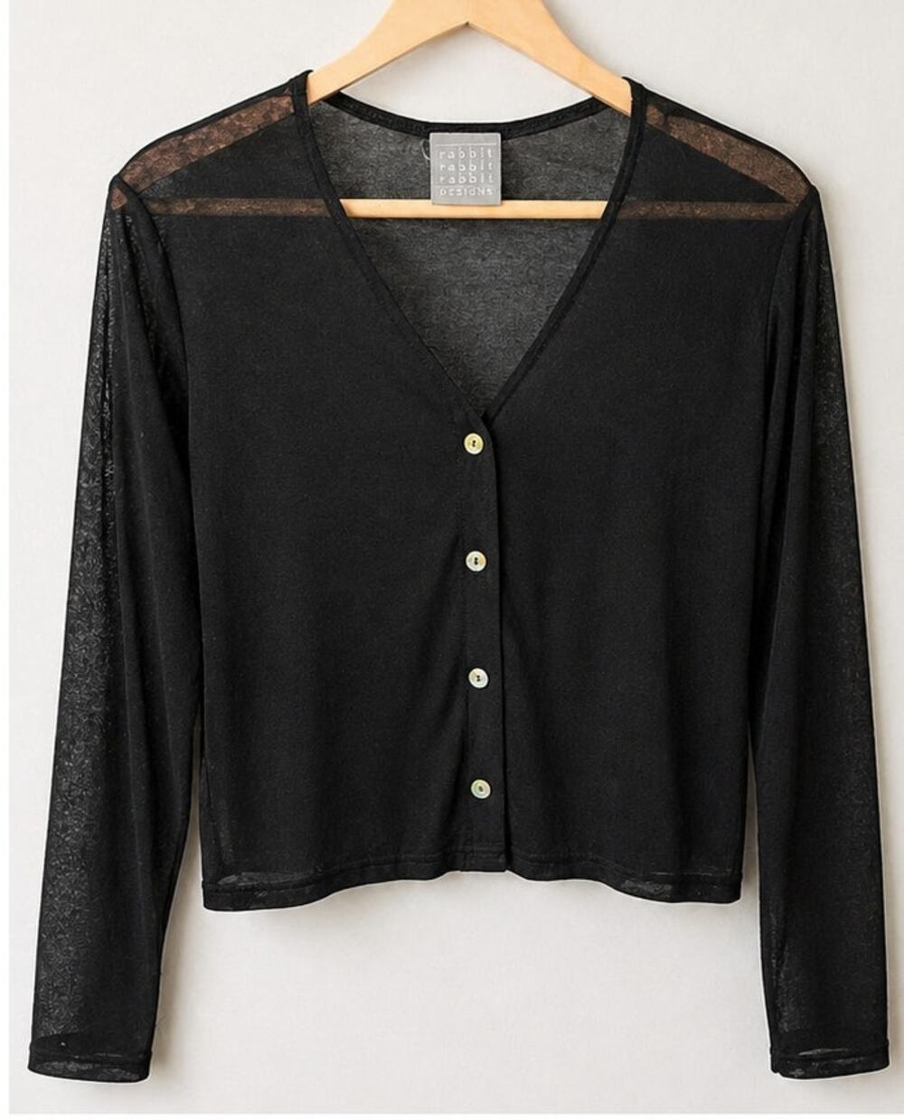 Rabbit Rabbit Rabbit Designs Black Sheer Button Front Cardigan Size M